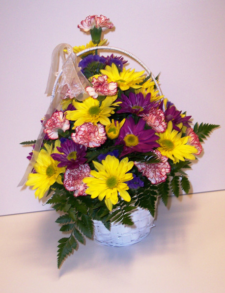 Medium Mixed Seasonal Floral Arrangement in Basket - Click Image to Close
